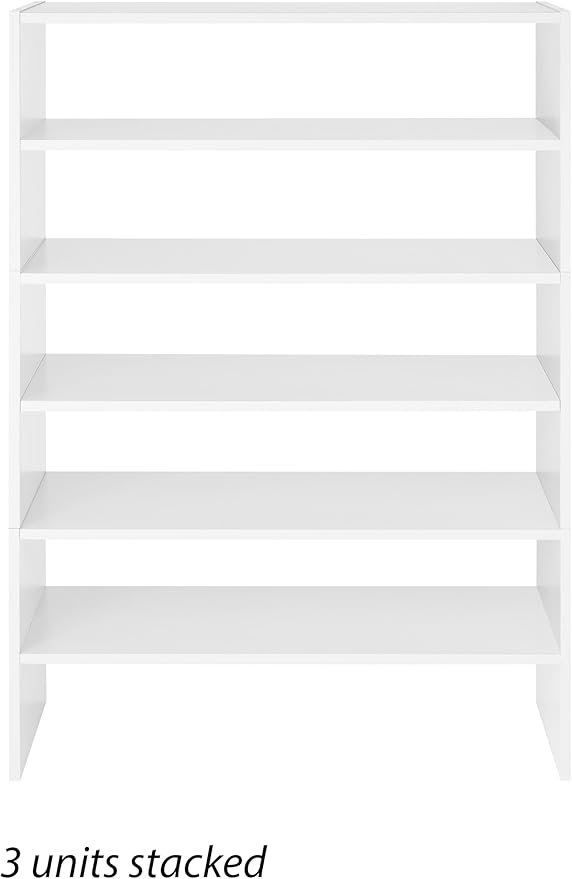Whitmor Wood Stackable 2-Shelf Shoe Rack, White, 24 inches,2 Pack