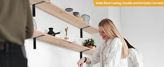12 Pack - L 5" x H 4" x W1.5, 5mm Thick Black L Shelf Bracket, Iron Shelf Brackets, Metal Shelf Brackets, Floating Shelf, Shelf Supports with Screws