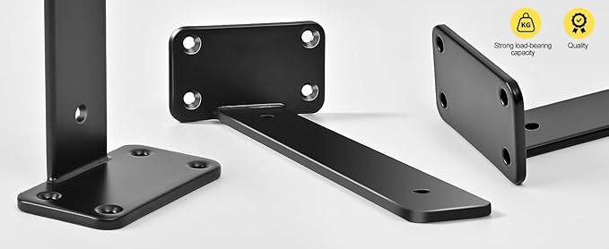2 Pack - 10 inch Black Hidden L Shelf Bracket (1/5 Inch Thicked) Iron Floating Shelf Brackets Rustic Industrial Metal Brackets for Shelf Support