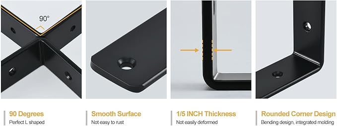 12 Pack - L 12" x H 8" x W1.5, 5mm Thick Black L Shelf Bracket, Iron Shelf Brackets, Metal Shelf Brackets, Floating Shelf, Shelf Supports with Screws