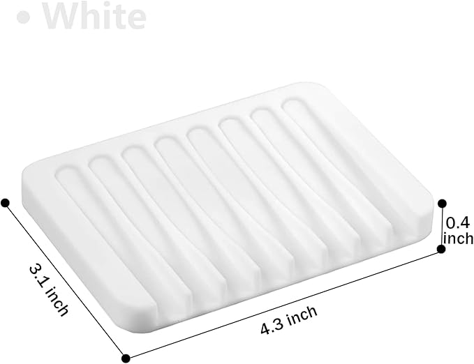 4PCS Premium Silicone Self-Draining Soap Holders, Waterfall Drainer Soap Savers for Bathroom, Kitchen & Bath Tub - Extends Soap Life, Easy Clean (White & Teal)