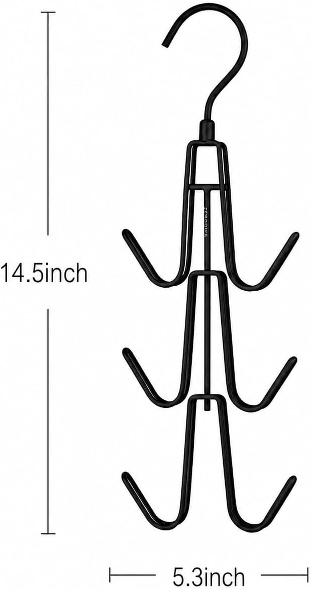 ZEDODIER 4 Pack Purse Organizer for Closet, Heavy-Duty Hanging Purse Hanger Closet Holds Up to 24 Purses, Metal Rotating Space Saving Bag Holder Handbag Storage Hook Backpack Rack, Black