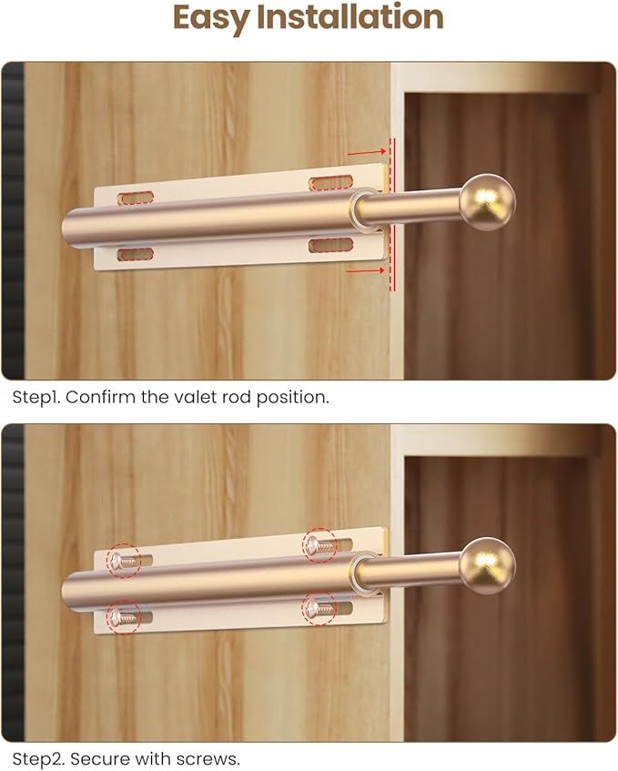 16.5" Valet Rod for Closet Pull Out, Retractable Slide Out Valet Rod Closet Organization, Aluminum Valet Clothing Hanger Rods Perfect for Suits, Dresses & Freshly Pressed Clothes, Gold