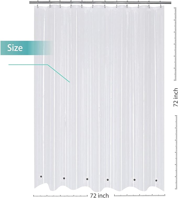 Mrs Awesome Shower Curtain Liner with 6 Magnets Clear Thick PEVA, Premium Waterproof Plastic Shower Curtain Standard Size 72 x 72 inch, Clear