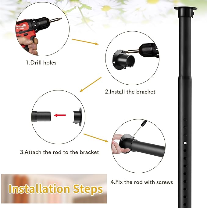 Closet Rod, 17 to 75 Inch Adjustable Closet Rod for Rugged Durability,1.3 Inch Diameter Heavy Duty Closet Rods for Hanging Clothes,Premium Metal Black Closet Poles for Wardrobes
