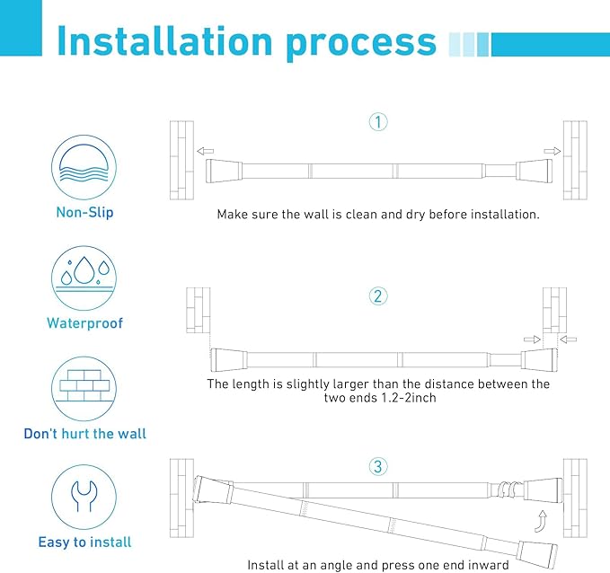 Tension Curtain Rod for Windows 27 to 50 Inch,Spring Tension Rods White Curtain Rods No Drilling Adjustable Spring Rod Extendable Tension Rod for Kitchen, Bathroom, Window, Bookshelf.