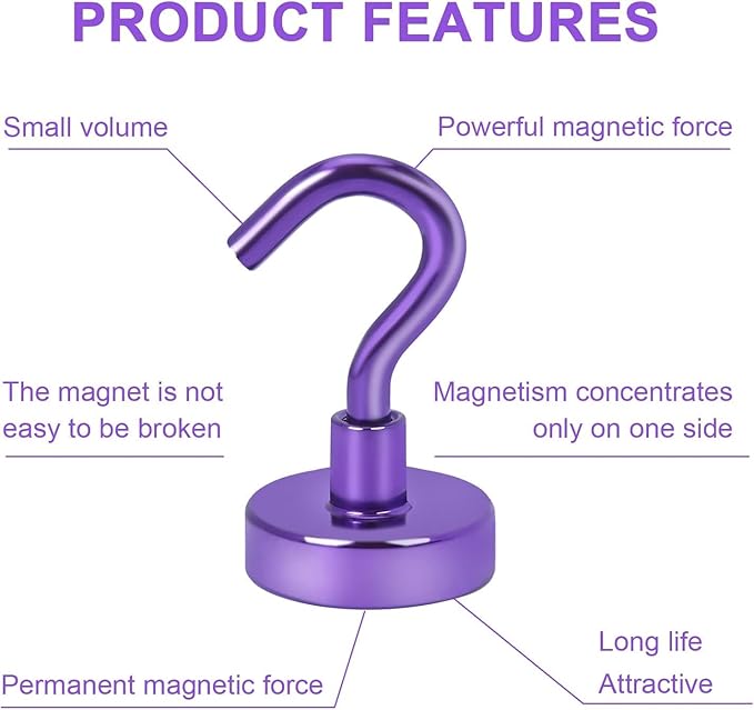DIYMAG Magnetic Hooks, 30Lbs Strong Heavy Duty Cruise Magnet S-Hook for Classroom, Fridge, Hanging, Cabins, Grill, Kitchen, Garage, Workplace and Office Etc, (10 Pack-Purple)