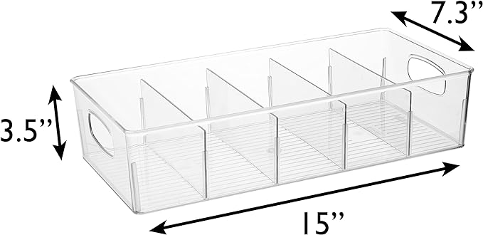 ClearSpace Plastic Pantry Organization and Storage Bins with Removable Dividers – XL Perfect Kitchen / Refrigerator/ Cabinet Organizers, 2 Pack