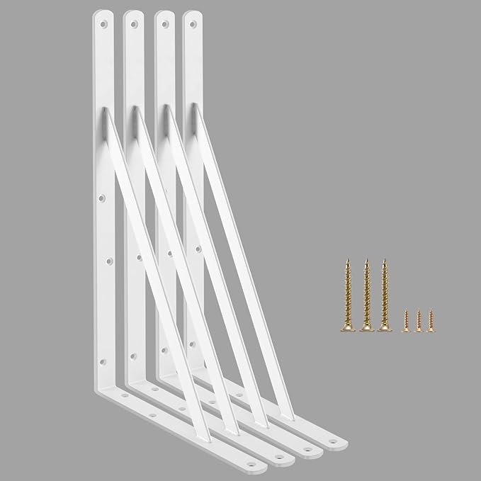 20 Pack L18 x H 12" White Heavy Duty Shelf Brackets with Screws Metal Shelf Brackets Shelf Support Angle Brackets for Shelves L Brackets Heavy Duty Floating Shelf