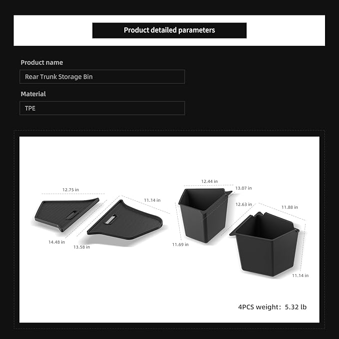 LUCKEASY 2PCS Trunk Storage Box for Tesla Model Y 2021-2024 5 Seat (Not Fit 2025+ Juniper) TPE Trunk Organizer Bins With Lids Trash Cans Accessories Interior Black