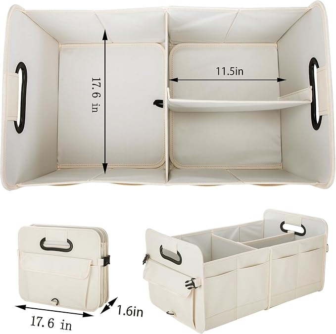 titiyiof Trunk Organizer For Suv & Sedan,Car Organizers and Storage, Waterproof Collapsible & Adjustable Straps,Sturdy Car Organization for Car Accessories, Tools,Food,Sundries,2-3 Compartment(Beige)