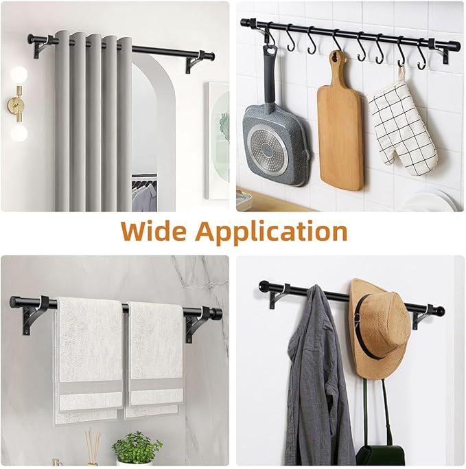 KOLAKO Curtain Rod Bracket, 20 Pack Heavy Duty Holders, Black Rod Hooks for Wall, Support Brackets for 1 Inch Drape Poles