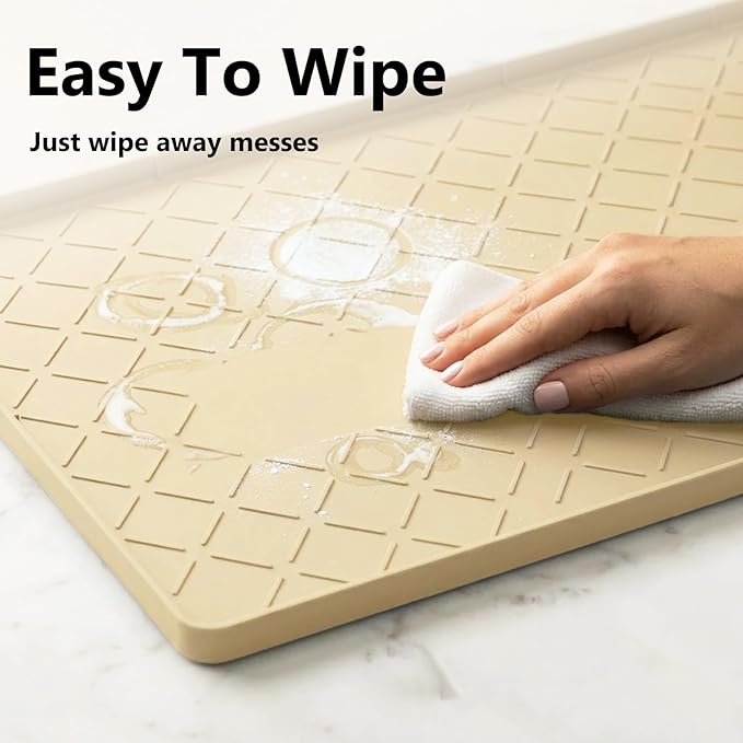Mateeylife Under Sink Mats for Kitchen Waterproof 22"X19", Undersink Protectors,Silicone Mat Cabinet Liner, Under Sink Organizer for Bathroom and Kitchen,Boot Tray Pet Food Mat, Khaki