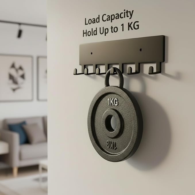 Key Holder Wall Mount with 6 Hooks - Key Rack Organizer for Entryway, Kitchen & Office, Screw-in Mounting 1 Pack 9 Inch