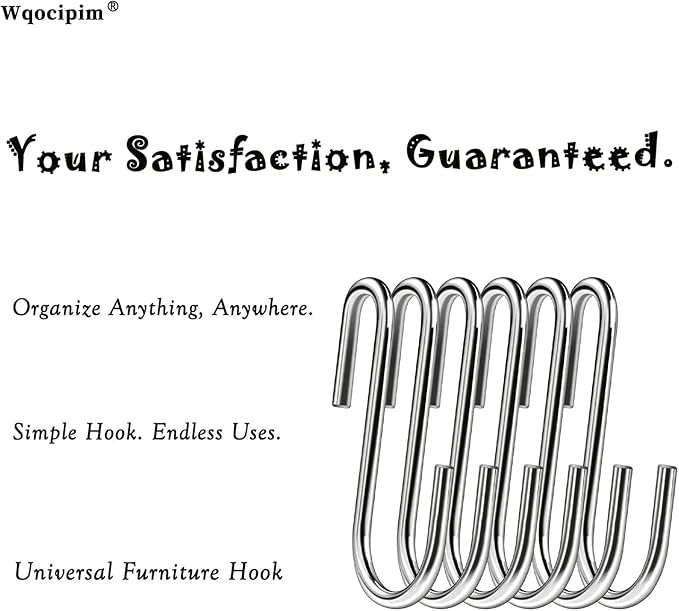 50 Pack 2.4 Inch Heavy Duty Stainless Steel S Hooks - S Shaped Metal Hanging Hooks for Kitchen Pots, Pans, Utensils, Jeans, Clothes, Bags, Hats, Towels, Plants, Wire Shelves & Racks