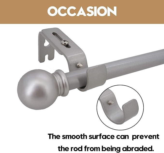 AddGrace Adjustable Curtain Rod Bracket Fits up to 1 inch Curtain Rod Sturdy Premium Brackets for Wall Set of 2 Silver