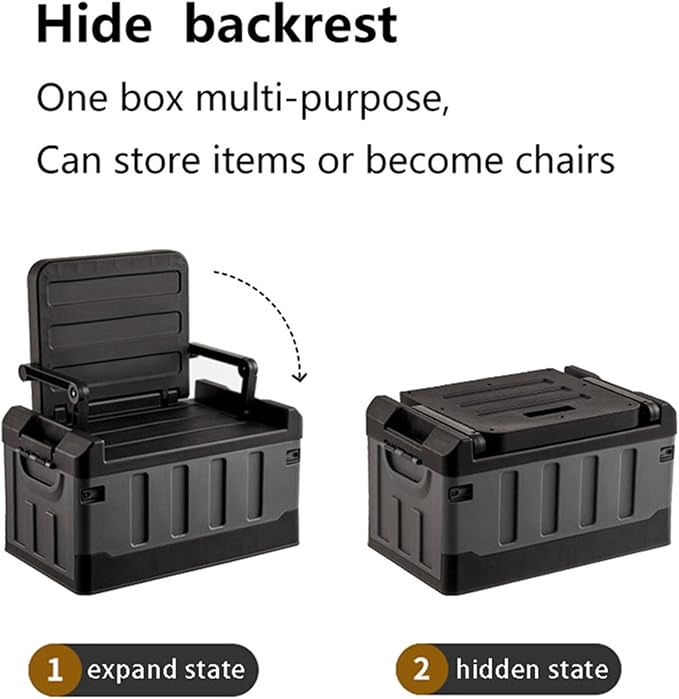 Versatile Foldable Seatable Car Organizer Box Heavy Duty Storage Bins With Lids Trunk,Durable Plastic,60L Can Store Clothes, Toys Camping Equipment in Large Capacity (yellow)