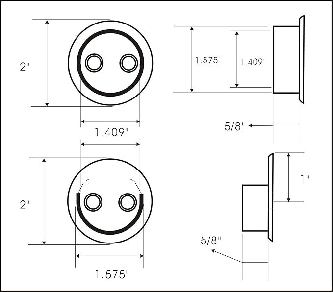 QCAA Heavy Duty Solid Metal Closet Rod Socket Set, 1-3/8'', Matte Black, 2 Pair, Made In Taiwan