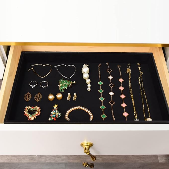 Velvet Jewelry Tray for Drawers Black Jewelrys Display Tray Stackable Jewelry Organizer Trays for Necklace Bracelet Ring Watch (1, Black)