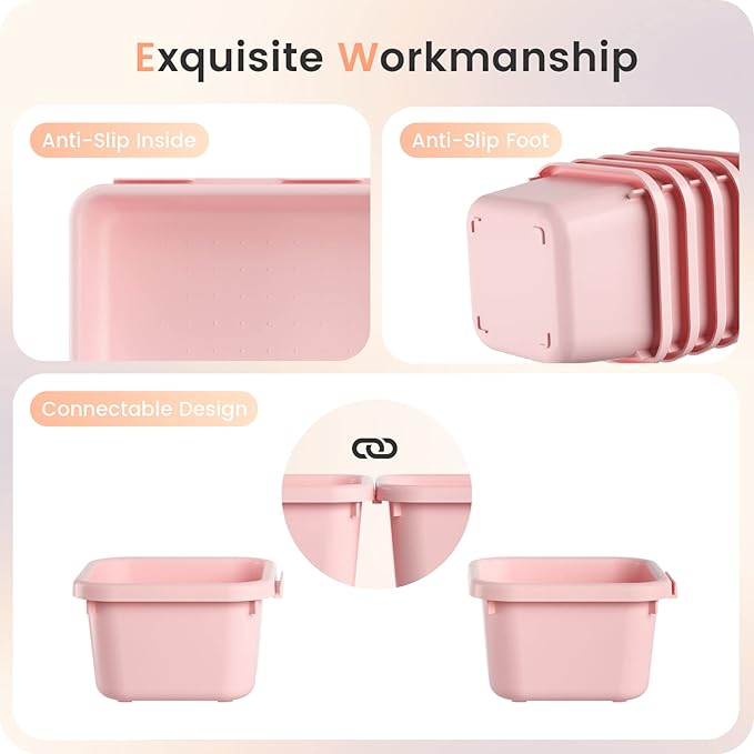 A-LuGei 【28pcs】 【5size】 Drawer Organizer, Makeup organizer, 【Holds 177 Items】 Bathroom Organizers and Storage, Plastic Desk Organizer Divider, Organizer Bins(5size)(LightPink)