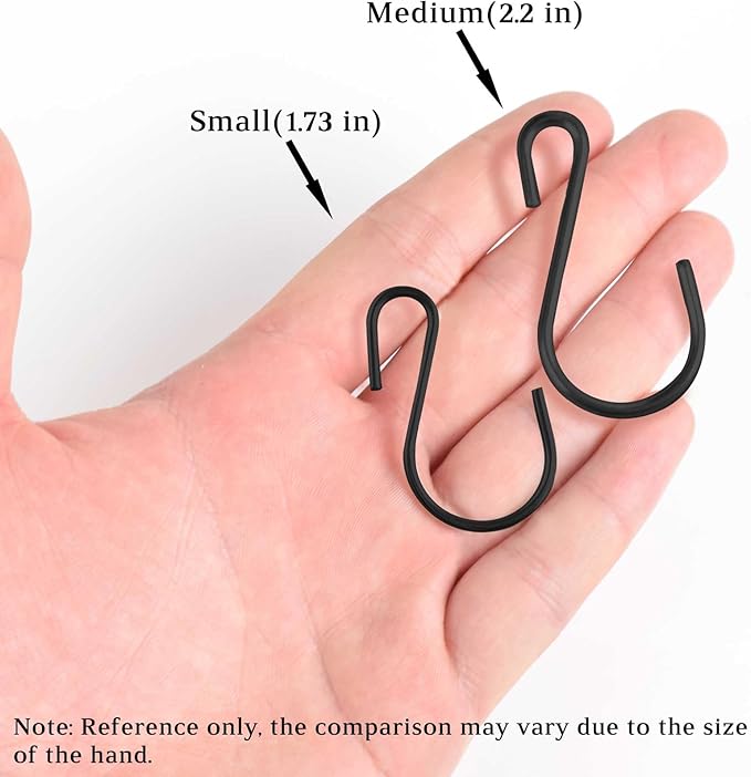 Yikla S Hooks for Hanging Plants, Clothes, Black S Shaped Hooks Made of Metal Iron, Heavy Duty S-Hooks, 50 Pack