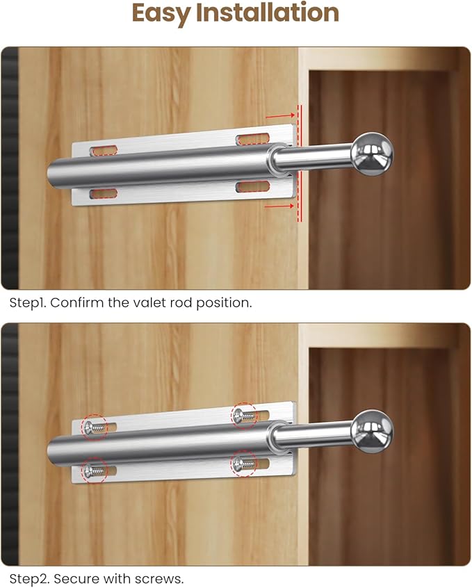 14" Valet Rod for Closet Pull Out, Retractable Slide Out Valet Rod Closet Organization, Aluminum Valet Clothing Hanger Rods Perfect for Suits, Freshly Pressed Clothes, Polished Chrome