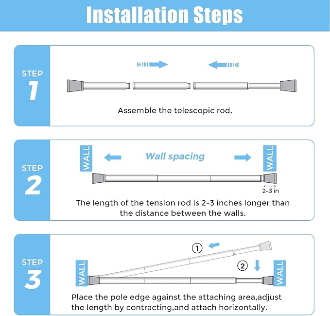 AIZESI Shower Curtain Rod 30-64 Inch No Drilling Adjustable Shower Rod Never Rust & Non-Slip Tension Curtain Rod White Spring Loaded Curtain Rods for Window Bathroom Doorway Closet Cupboard