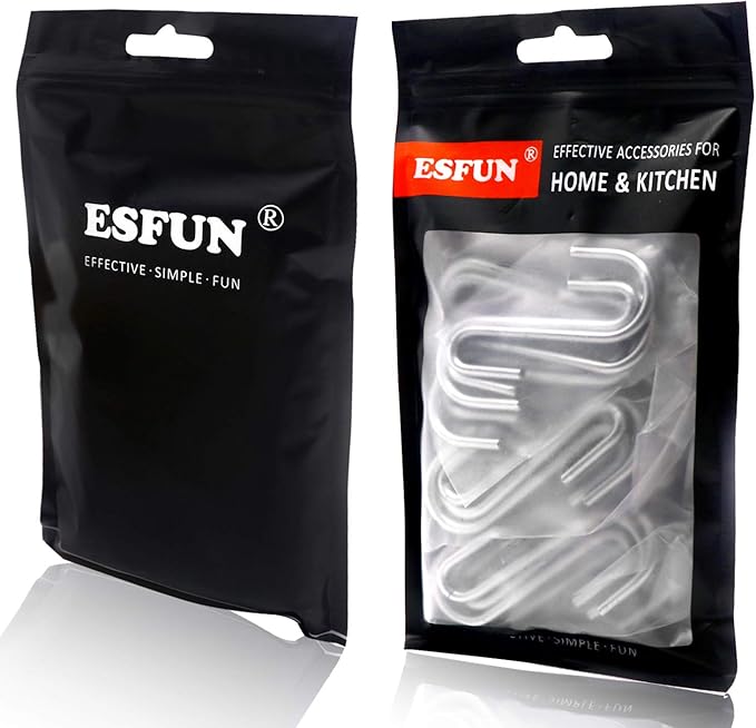ESFUN 18 Pack Heavy Duty S Hooks for Hanging, Variety Sizes 6 PCS Large 4"/ 6 PCS Medium 3"/ 6 PCS Small 2.4" Pot Rack Hooks, Metal S Shaped Hanger Hooks for Hanging Jeans Pans Cups Plant Basket