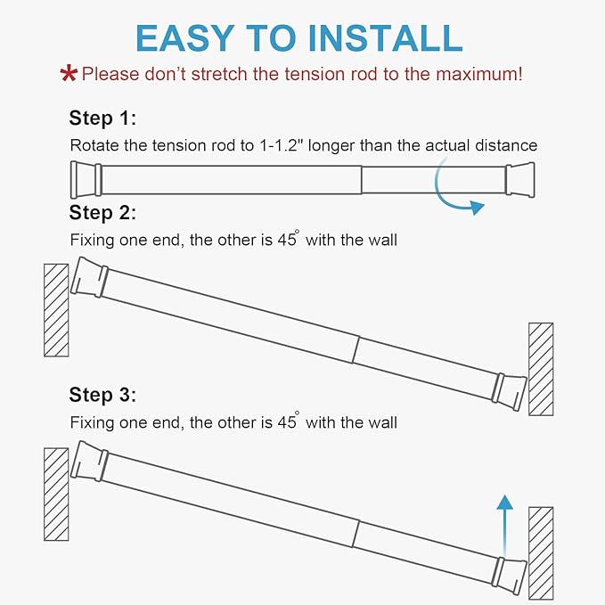 13-18 inch Spring Tension Rod, Goowin Small Tension Rod, 5/8" Diameter No Drilling Expandable Short Tension Rods Spring Rods, Tension Rods for Closet, Cupboard, Hanging Clothes, Black, 2 Pack