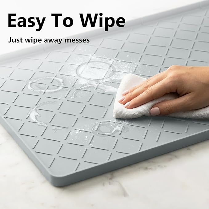 Mateeylife Under Sink Mats for Kitchen Waterproof 22"X19", Undersink Protectors,Silicone Mat Cabinet Liner, Under Sink Organizer for Bathroom and Kitchen,Boot Tray Pet Food Mat, Light Grey