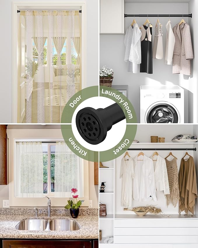ALLZONE Shower Curtain Rod Spring Tension,28-42 Inch Heavy Duty Tension Rod No Drilling, Anti-Slip Shower Rod Tension,Adjustable Tension Curtain Rod for Window/Bathroom/Closet,Black