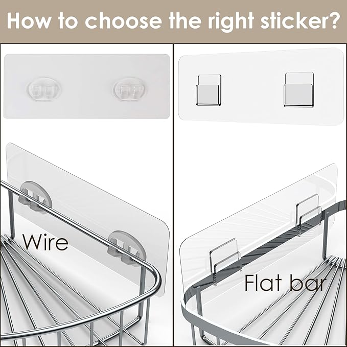 Shower Caddy Adhesive Replacement Stickers, Shower Organizer Adhesive Replacement, Assorted Wire Hook 10 Pack