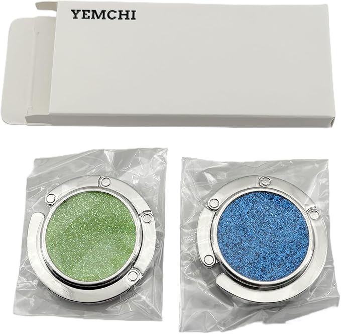 2 Pack Bling Foldable Purse Hooks for Table & Desk | Women's Handbag Hangers | Anti-Slip & Portable | Perfect for Dining Out & Office Use | Mixed Color (Blue & Green)
