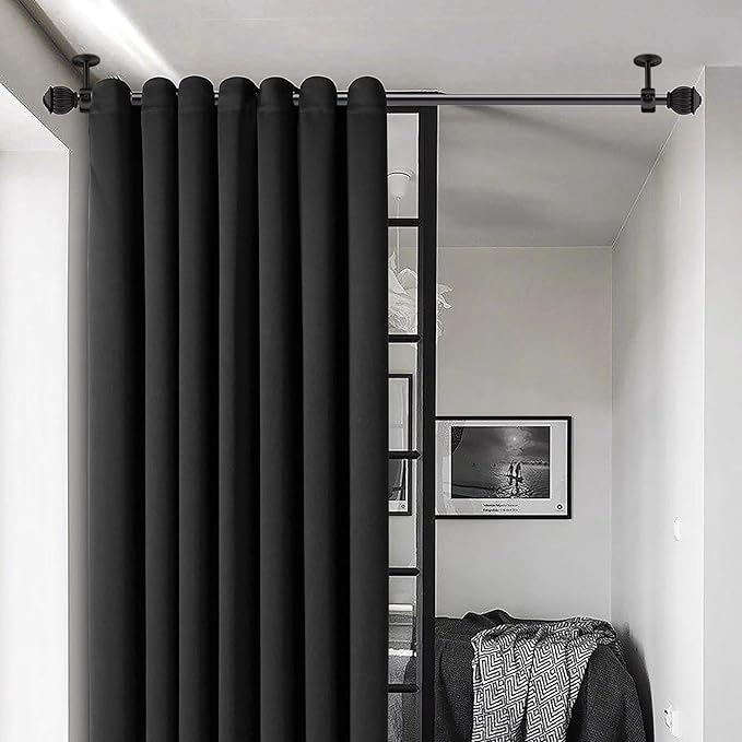 TOKPLNU Ceiling Curtain Rod Bracket, Heavy Duty Ceiling Curtain Rod Holders, Black Curtain Rods Hooks Hangers for Wall Drapery Closet Rod Brackets Support for 1 1/4-Inch Drape Poles, 8 Pack
