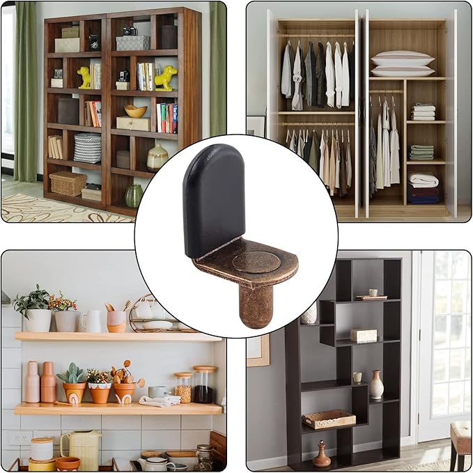 Biaungdo 30 Pcs Shelf Support Pegs, 1/4 Inch L-Shaped Clips with Rubber Sleeve, Cabinet Shelf Pegs for Bookshelves Glass Corner Shelf Cabinet Furniture, Antique Bronze