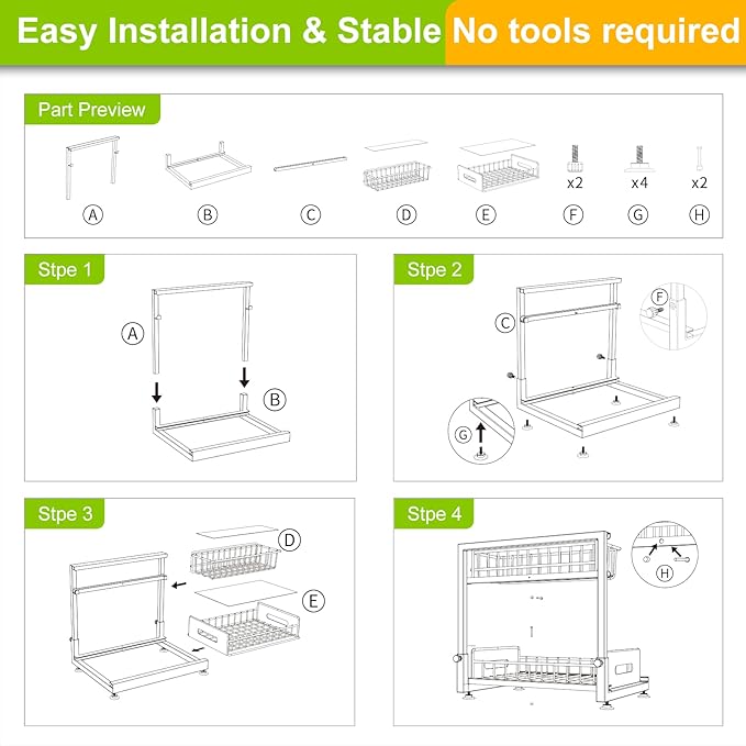 2 Pack Under Sink Organizer and Storage,Pull Out Cabinet Organizer 2 Tier Slide Out Sink Shelf Cabinet Organizer Adjustable Metal Under Counter Organizers for Kitchen Bathroom Organization(White)
