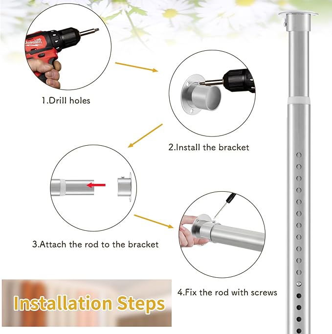 Closet Rod, 17 to 63 Inch Stainless Steel Adjustable Closet Rod,1.3 Inch Diameter Heavy Duty Closet Rods for Hanging Clothes,Silver Closet Poles for Wardrobes