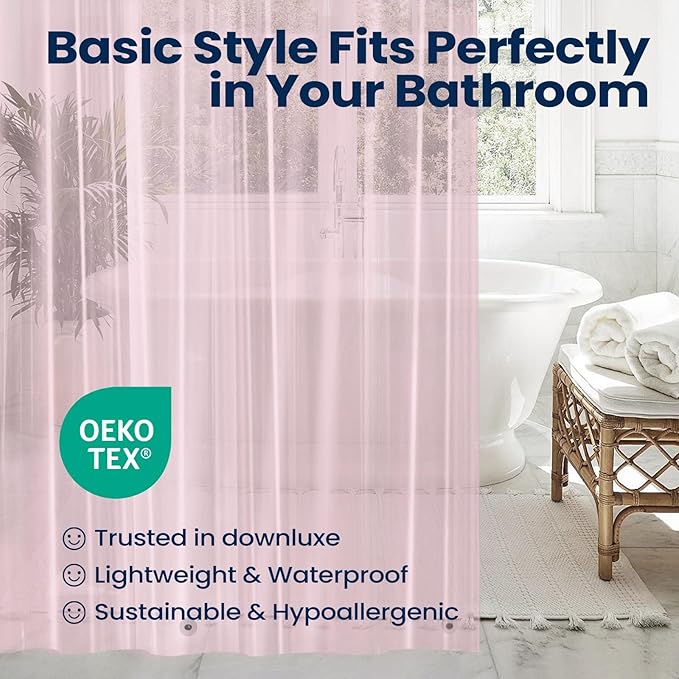 downluxe Shower Curtain Liner, PEVA Plastic Shower Liner with 3 Magnets, 72" x 72" Waterproof Bathroom Curtain, Pink, 1 Pack