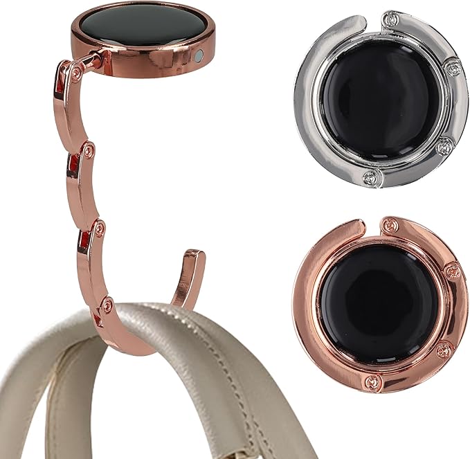 kwmobile Purse Hook for Table - Set of 2 Purse Holder - Folding Handbag Hanger - Portable Bag Holder - Bag Hooks for Desk - Table Hook Silver/Rose Gold