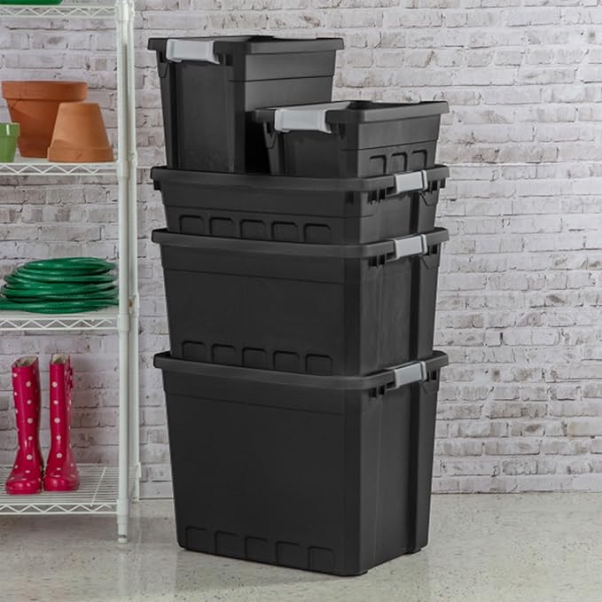 Sterilite 18-Pack Plastic Storage Bins with Lids, Stackable Containers, 10 Gallon, Black