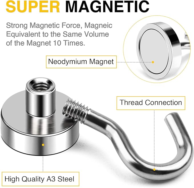 DIYMAG Magnetic Hooks, 30lbs+ Magnet Hook 2026 Cruise Cabin Ship Essentials N52 Heavy Duty Strong Magnets Refrigerator Fridge Hanging for Classroom Beach Vacation Kitchen Grills Home 6 Pack
