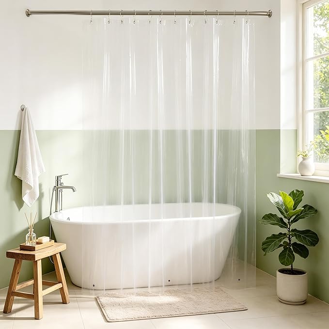 Mrs Awesome Clear Shower Curtain Liner with 3 Magnets, 72x75 Premium Flexible Sturdy Plastic Shower Curtain for Bathroom Lightweight, Waterproof, Clear