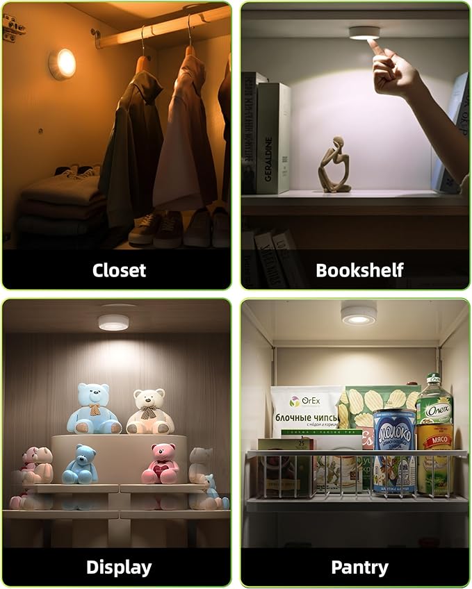 EZVALO LED Puck Lights with Charging Station, Rechargeable Sitck On Tap Lights, Wireless Closet Light, 3 Color Temps, Under Cabinet Lights, 2.5'' Mini Touch Light for Kitchen,Pantry,Shelves(4 Pack)