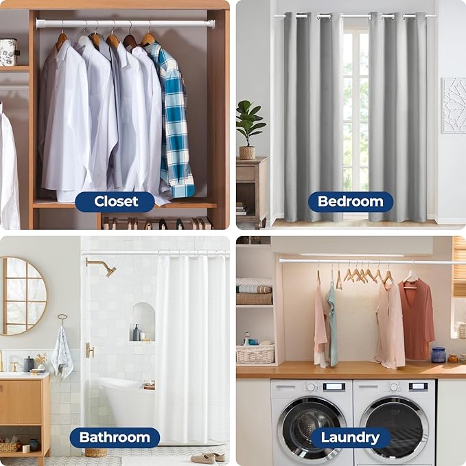 Mavivegue Closet Rod, 17 to 84 Inch Adjustable Closet Rods for Hanging Clothes, White, Hanging Rod for Closet Wardrobes Laundry RV, Bathroom