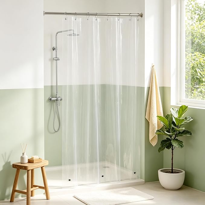 Mrs Awesome Narrow Clear Shower Curtain Liner with 3 Magnets, 48x72 Premium Flexible Sturdy Plastic Shower Curtain for Bathroom Shower Stall Lightweight, Waterproof, Clear