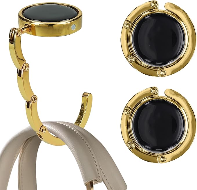 kwmobile Purse Hook for Table - Set of 2 Purse Holder - Folding Handbag Hanger - Portable Bag Holder - Bag Hooks for Desk - Table Hook Gold