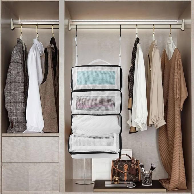 Olosar Suitcase Organizer, Travel Luggage Organizer Portable Hanging Travel Shelves Collapsible Hanging Packing Cubes for Carry on Suitcase