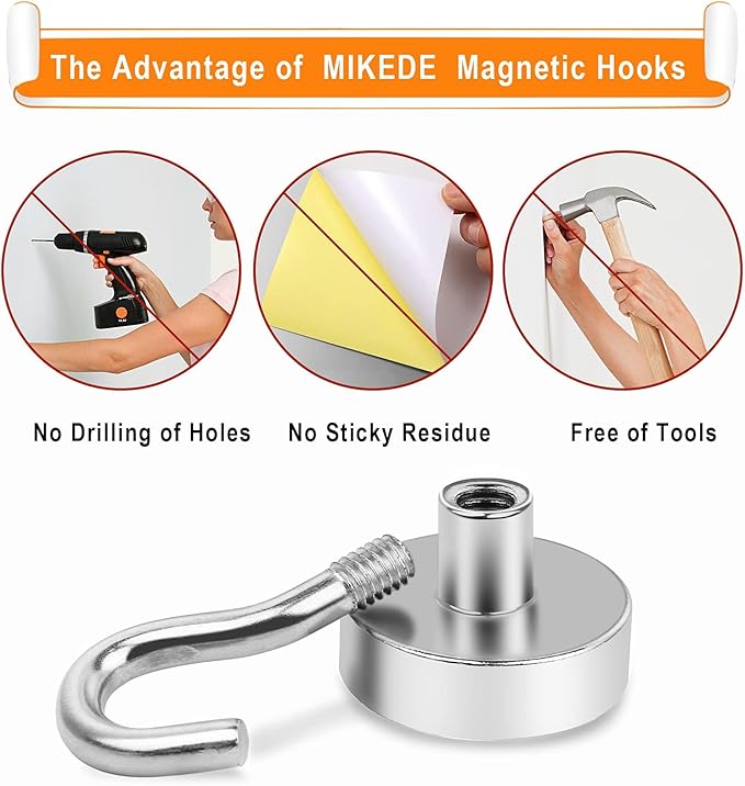 MIKEDE Magnetic Hooks,Strong Magnets Hooks Heavy Duty, Extra Strong Cruise Hook for Hanging, Industrial Metal Refrigerator Hooks for Cruise Cabins, Fridge, Kitchen,Grill-18 Pack-30lbs