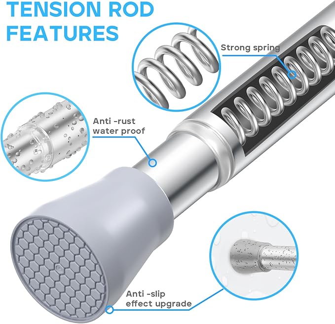 2 Pack Silver Tension Curtain Rod for Windows 28 to 48 Inch,7/8"Small Shower Curtain Rod for Bathroom,Pressure Spring Tension Curtain Rod No Drilling for Closet Doorway Kitchen