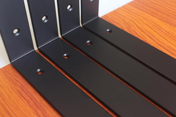 12 Pack - L 10" x H 6" x W1.5, 5mm Thick Black L Shelf Bracket, Iron Shelf Brackets, Metal Shelf Brackets, Floating Shelf, Shelf Supports with Screws